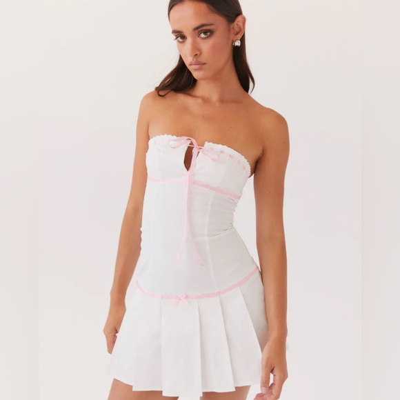 Peppermayo White and Pink Strapless Mini Dress - Picture 1 of 4